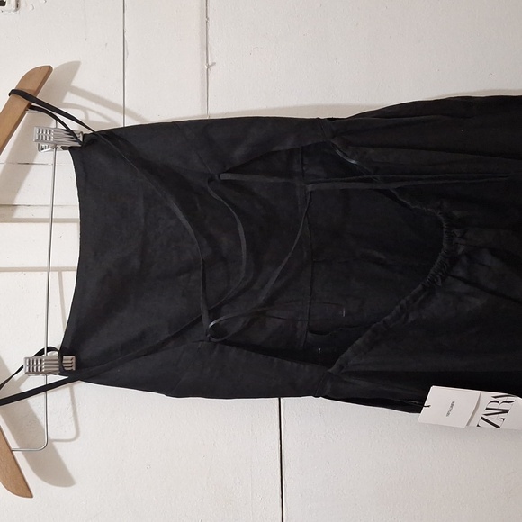 NWT BLACK ZW COLLECTION 100% LINEN OPEN BACK CLASSIC MIDI DRESS - Picture 9 of 9